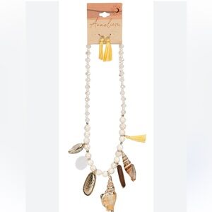 2 Piece Seashell Charm Necklace with Cream Beads NEW